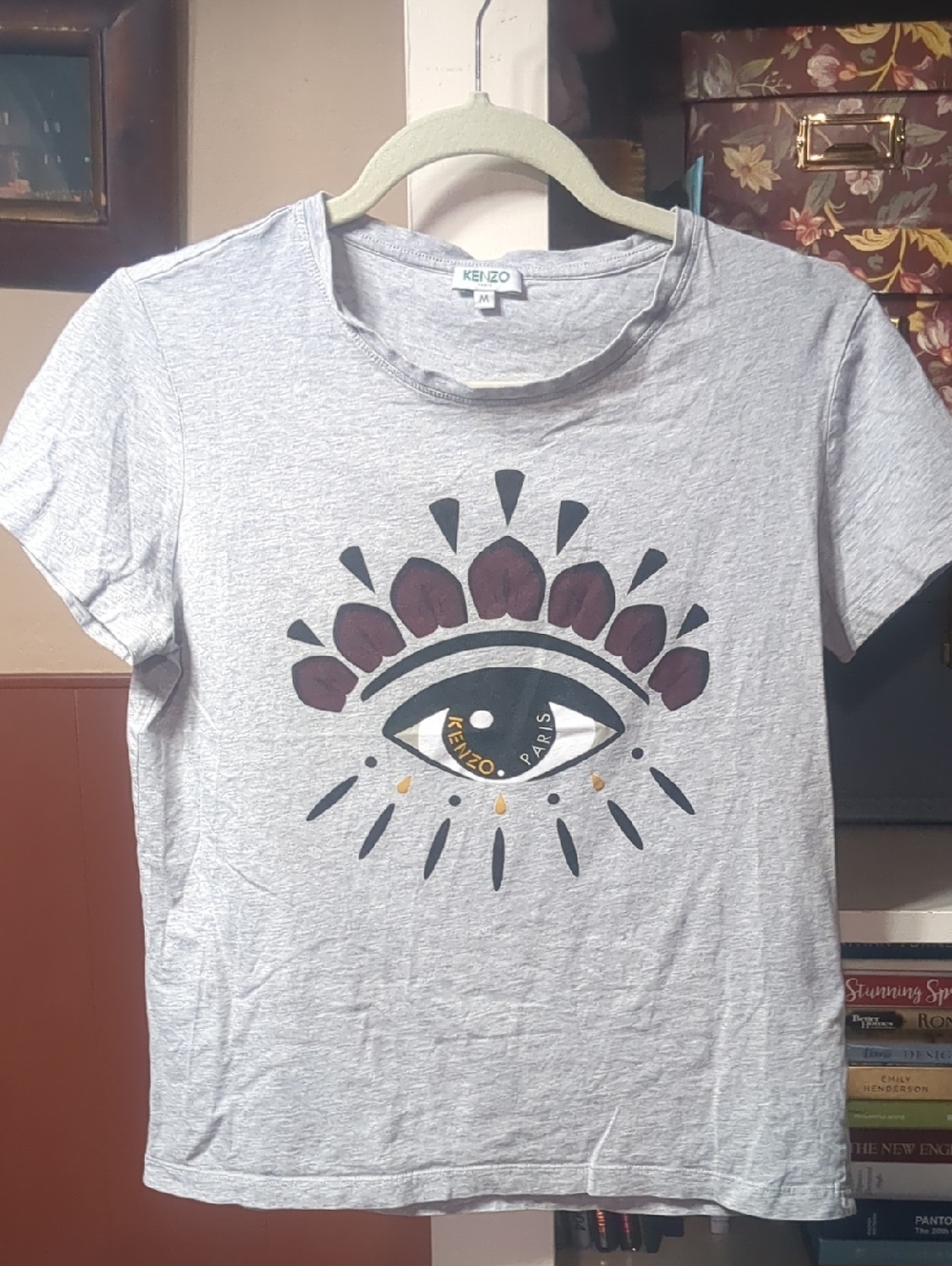 Kenzo Gray Graphic Eye Tee Cropped Tee Shirt Size Medium